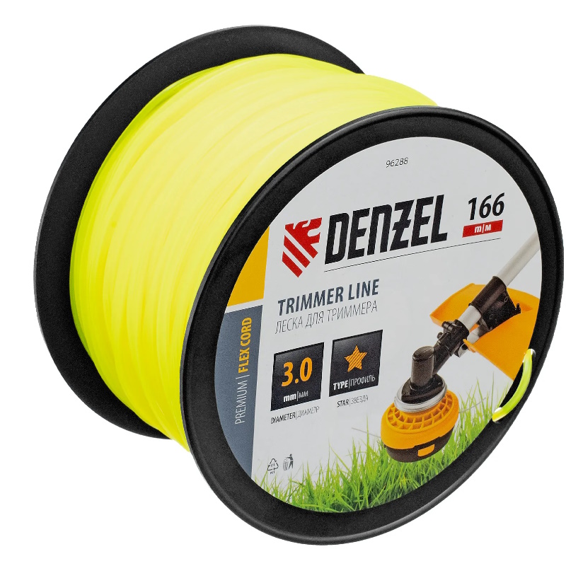 Леска для триммера Denzel FLEX CORD 96288, звезда, 3,0мм х 166м, на DIN катушке в Туле