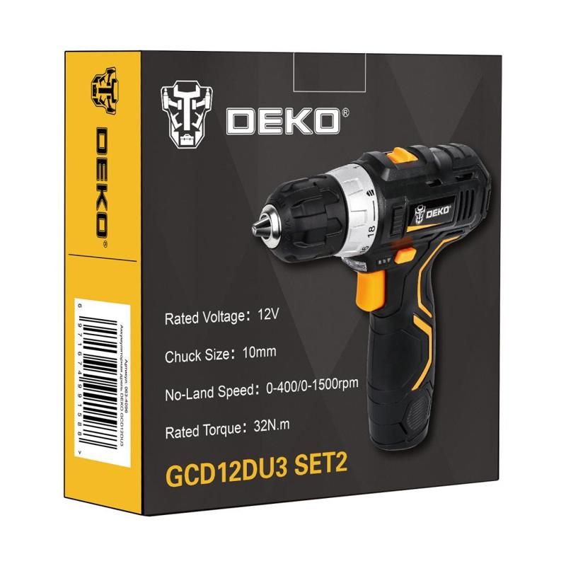 Аккумуляторная дрель-шуруповерт Deko GCD12DU3 SET2 FU 063-4146, 1.5 Ач