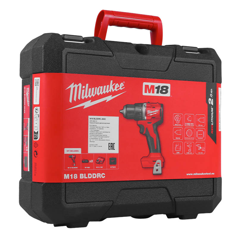 Аккумуляторная дрель/шуруповерт Milwaukee M18 BLDDRC-202C 4933464317, б/щет., 18В, 2х2А*ч/Li-Ion, 60,5 Н*м, 0-550/0-1700 об./мин., кейс   в Иваново
