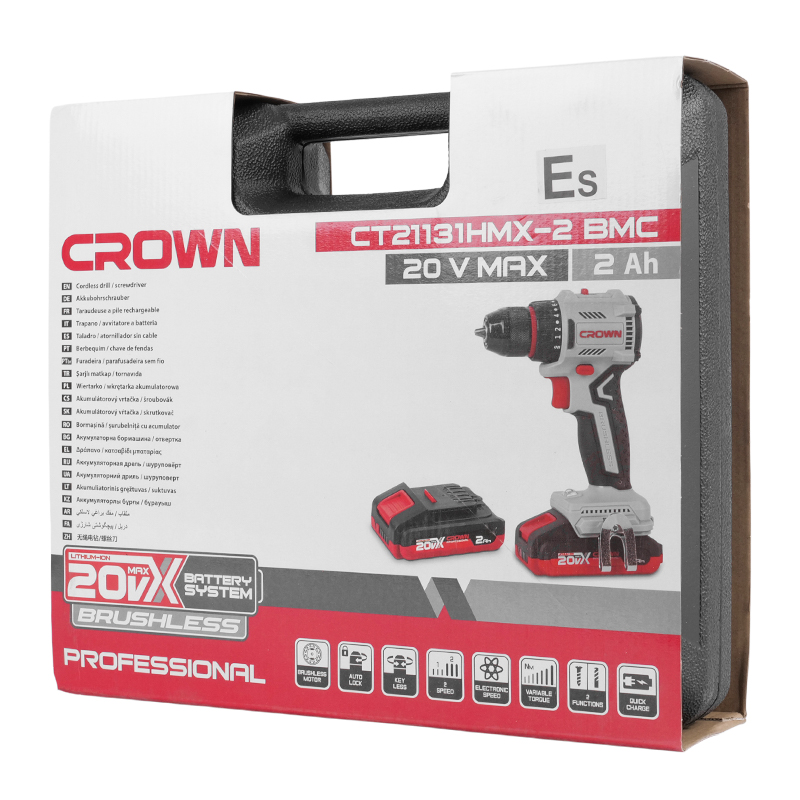 Аккумуляторная дрель-шуруповерт BL Crown CT21131HMX-2 BMC, 20В, 2*2.0Ач, 30/50Нм, кейс
