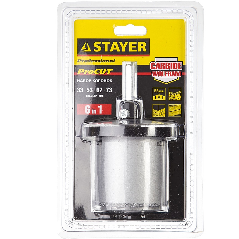 Набор коронок с основанием Stayer PROFESSIONAL 33345-H6 и центровочным сверлом
