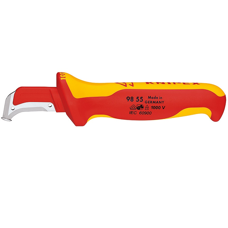 Нож для кабеля Knipex KN-9855SB VDE с пяткой 180 мм нерж хирургическая сталь 2К диэлектрическая ручка SB 5009₽