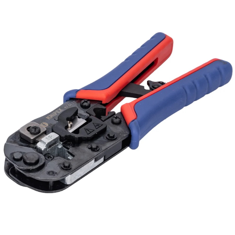Пресс-клещи для штекеров Knipex KN-975113 RJ 45 3-в-1, кол-во гнёзд: 1, 8-пин 8P8C, резка и зачистка кабеля, 190 мм