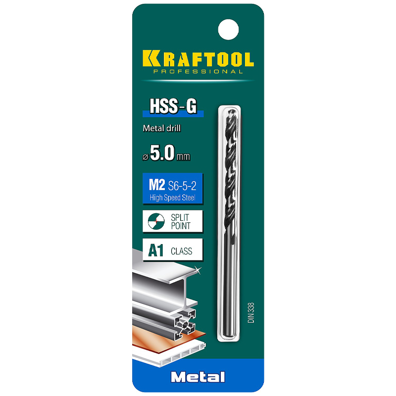 Сверло по металлу Kraftool HSS-G 5.0 х86мм, 29651-5, сталь М2(S6-5-2)  в Переславле