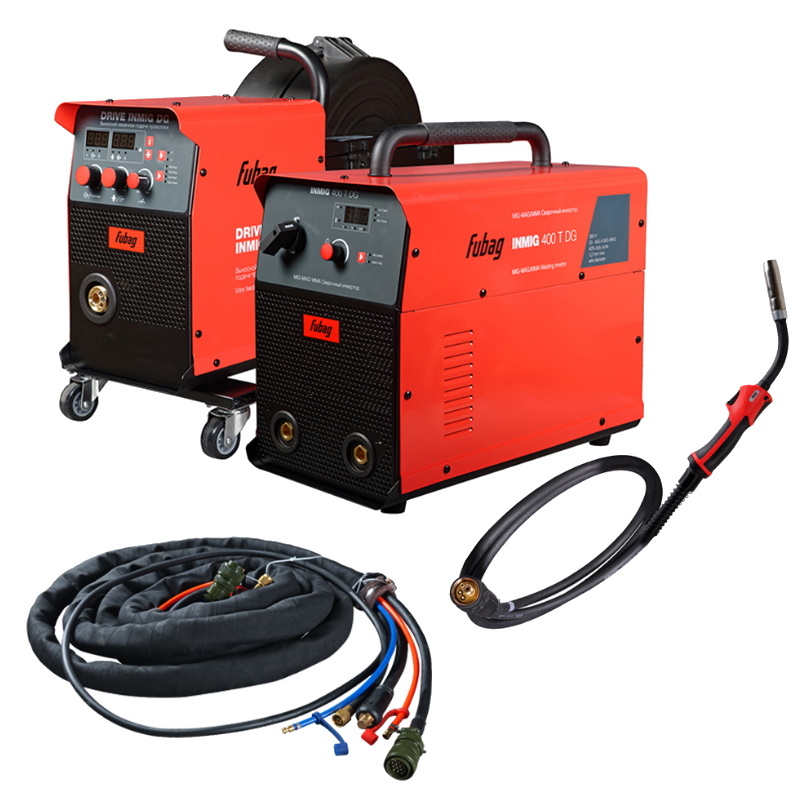 Cварочный полуавтомат инвертор Fubag INMIG 400T DG 31440 + Подающий механизм Fubag DRIVE INMIG DG 41125 + Шланг-пакет 5 метров 35 мм2 6 pol с воздушным охлаждением 31442 + Горелка Fubag FB 400 3 м в Туле