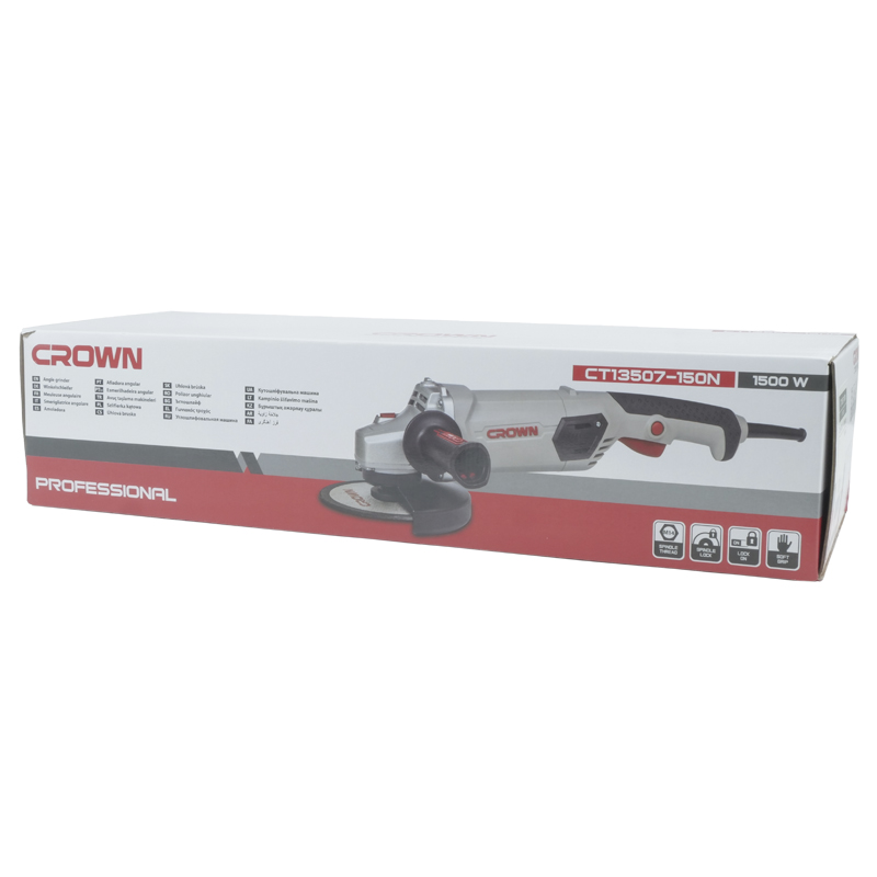 Угловая шлифмашина Crown CT13507-150N (мощность 1500 вт, вес нетто 3.48 кг, комплектующие)