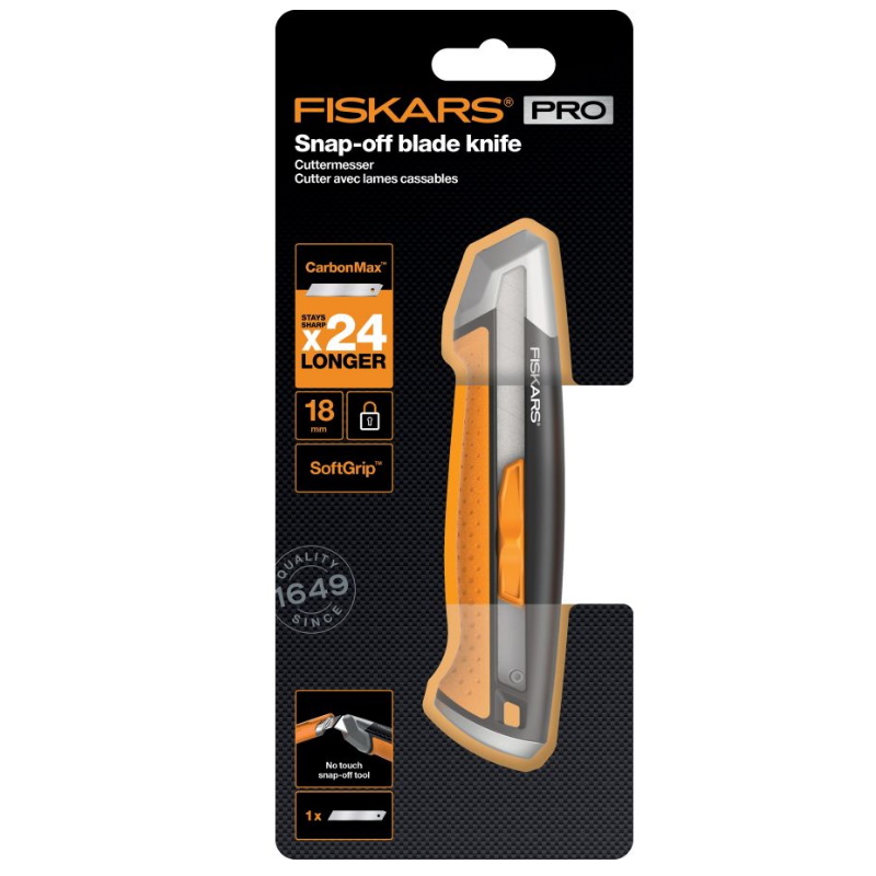 Нож Fiskars CarbonMax 1027227, с выдвижным, сменным лезвием, 18 мм