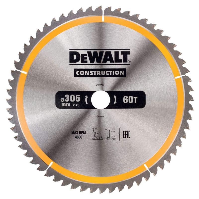 Пильный диск DeWalt DT1960-QZ CONSTRUCT, 305х30 60 ATB -5° в Костроме