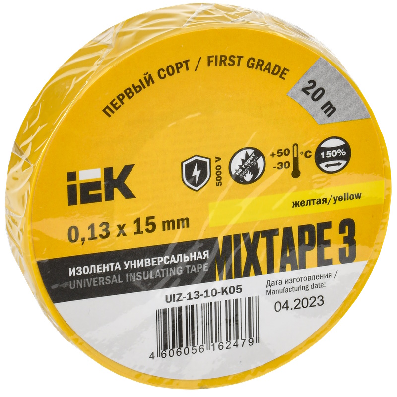 Изолента IEK MIXTAPE 3 UIZ-13-10-K05, 0,13х15мм, желтая, 20м в Туле