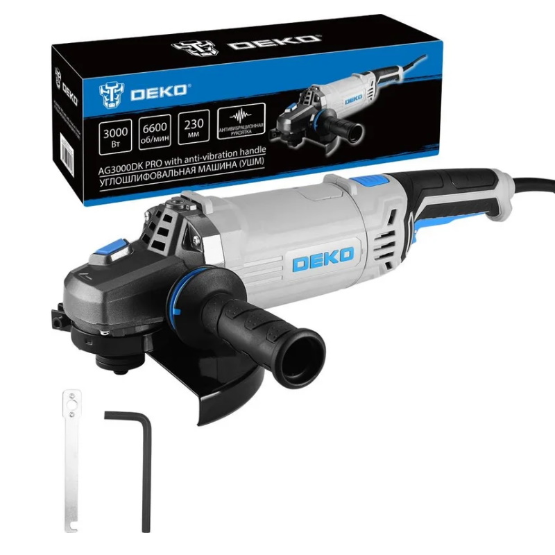 Угловая шлифмашина (болгарка) Deko AG3000DK PRO 083-1032, 230 мм, 3000 Вт, плавный пуск, регулировка оборотов в Муроме