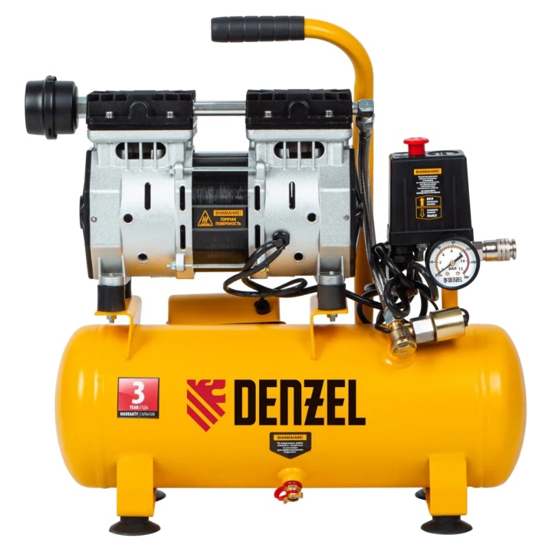 Компрессор безмасляный малошумный Denzel DLS65010 650 Вт 120 лмин 10 л 58021