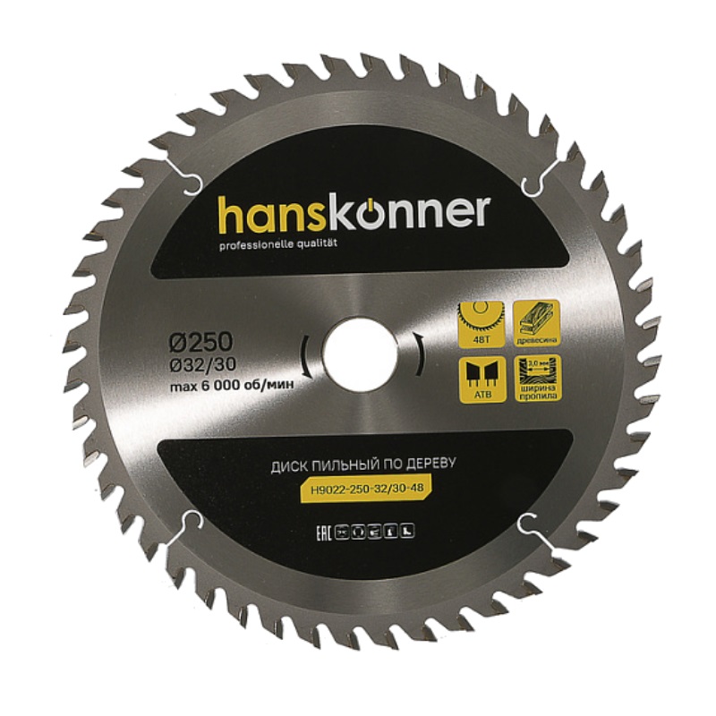 Пильный диск по дереву Hanskonner H9022-250-32/30-48 (250x32/30 мм, 48 зубьев) в Муроме
