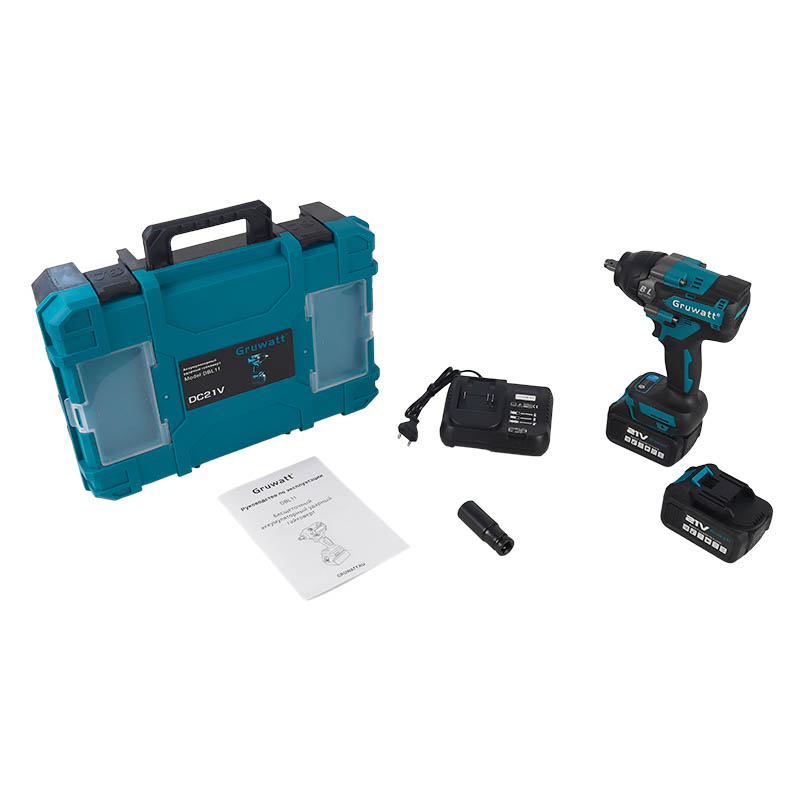 Бесщеточный ударный гайковерт Gruwatt DBL11, 700 Нм, 21v (под Makita LXT), 4Ah аккумулятор 2 шт, головка 19 мм, кейс в Кинешме