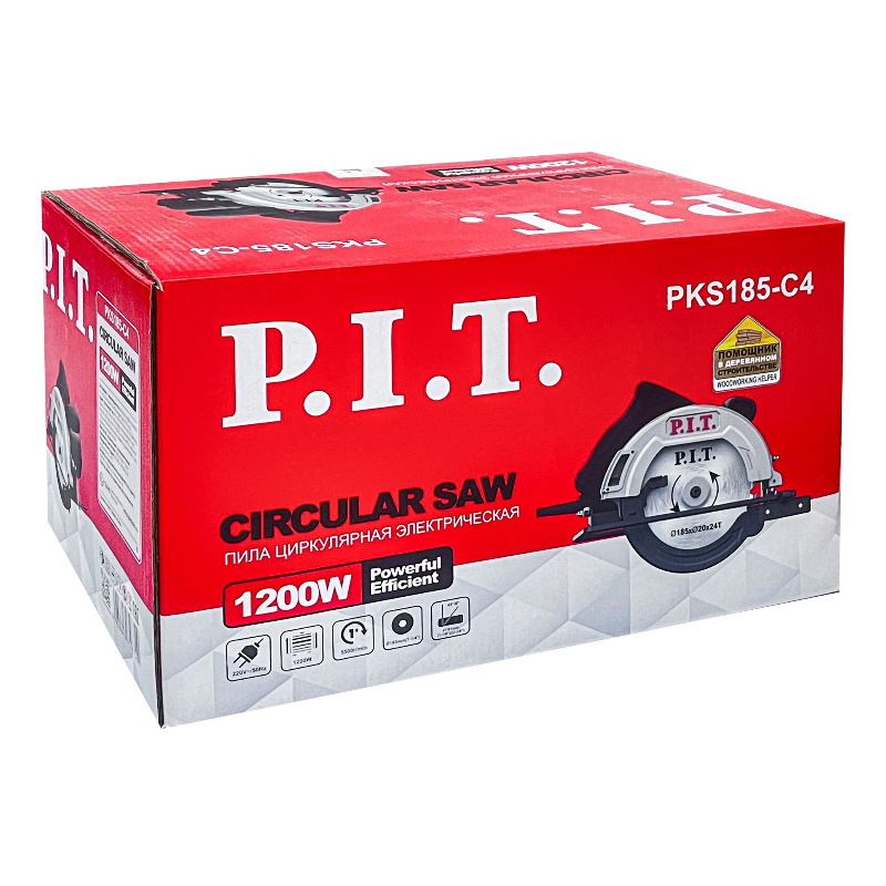 Пила циркулярная электрическая P.I.T. PKS185-C4 (1200Вт, 5500об/мин, диск 185х20мм, пропил 47/61мм, 45°) в Кинешме