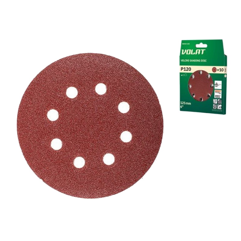 Шлифлист Волат 80010-120 125 мм круг Р120 для дерева 8 отверстий 10 штук 86₽