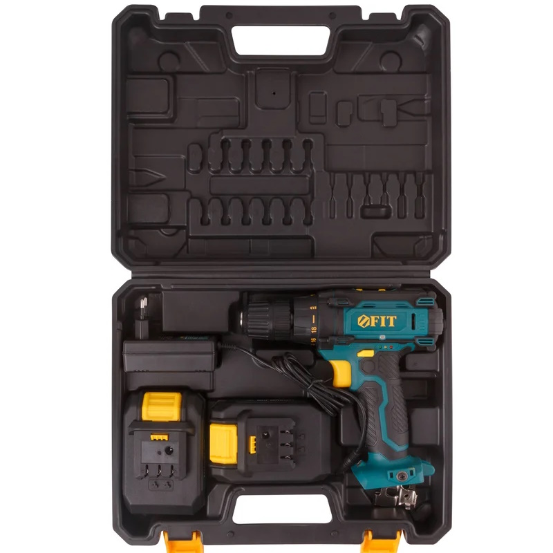 Дрель-шуруповерт аккумуляторная Fit 80199, 18 В, 0-450/1550 об/мин, 29 Нм, 2 (Li-Ion) 1,3 Ач, 1,5 ч, кейс  в Рыбинске