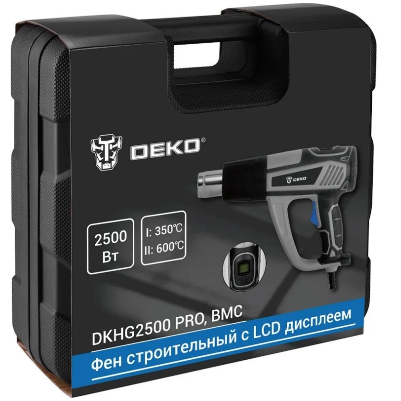Фен строительный в кейсе Deko DKHG2500 PRO 085-1078, с LCD дисплеем, 2500Вт в Кинешме