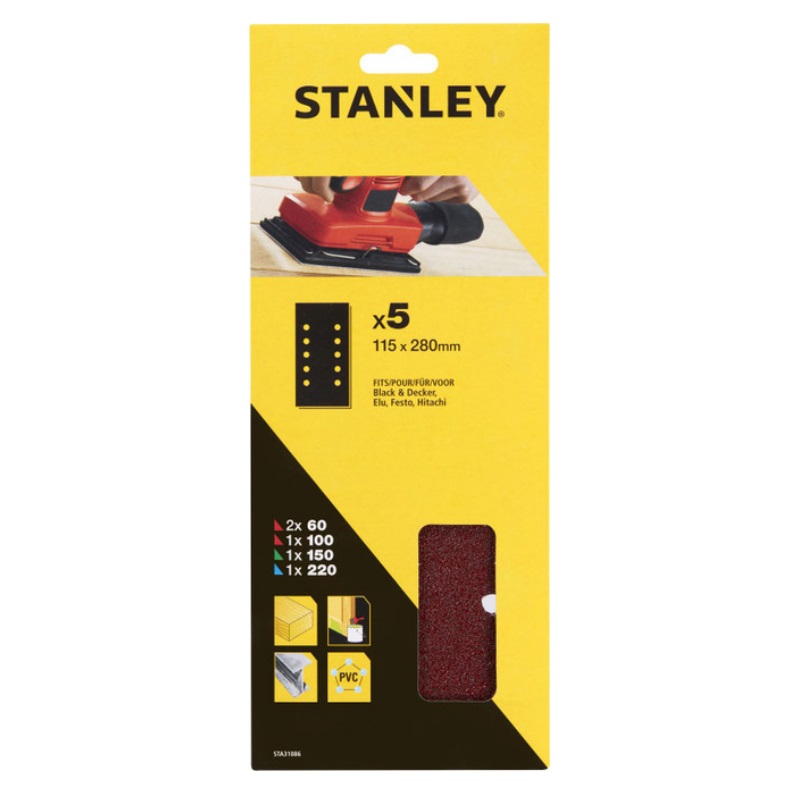 Шлифлист Stanley STA31086-XJ, 115*280 мм, 60-220G, 5 шт. в Муроме