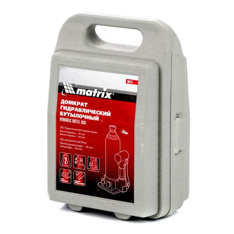Домкрат гидравлический бутылочный Matrix 50773, 2 т, 181-345 мм, кейс в Ярославле