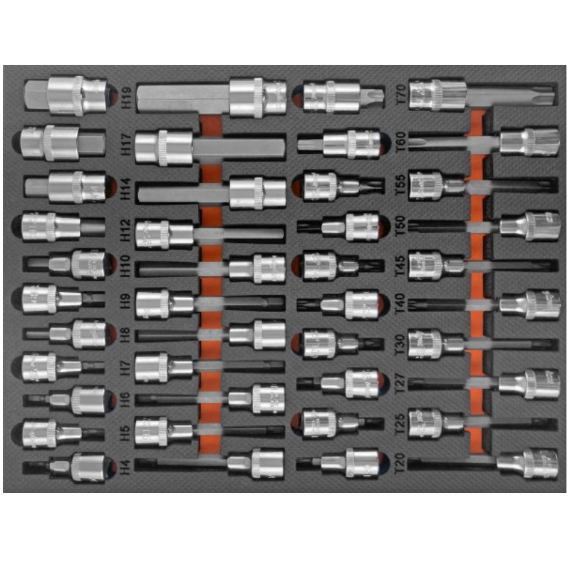 Набор насадок торцевых Ombra OMT42STE 056133, 1/2" DR, со вставками-битами TORX® T20-T70, в EVA ложементе 280х375 мм, 42 предмета