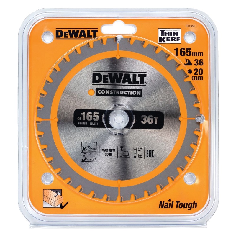 Пильный диск DeWalt CONSTRUCT DT1950-QZ, 165/20 мм в Твери