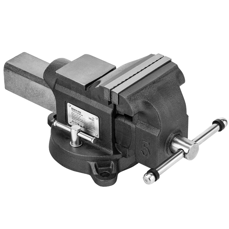 Тиски слесарные Denzel BVH-125 18684, 125 мм, поворотные, стальная направляющая, с наковальней в Иваново