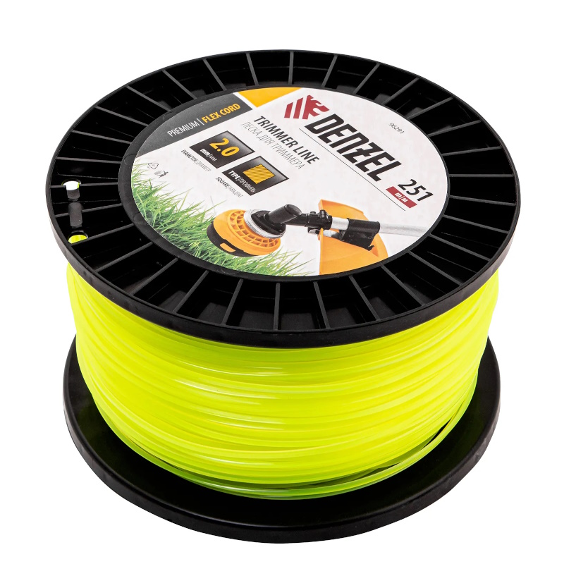 Леска для триммера Denzel FLEX CORD 96291, квадрат, 2,0мм х 251м, на DIN катушке  в Александрове