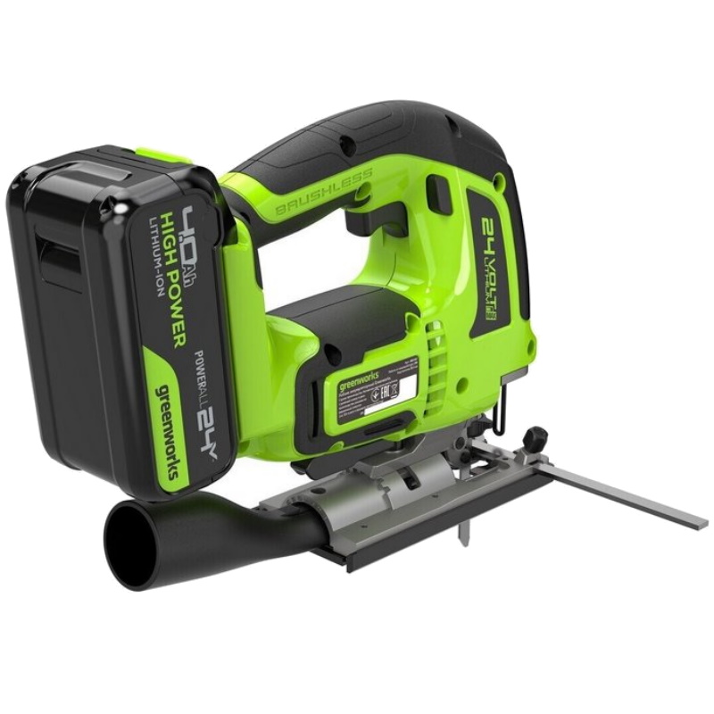 Лобзик Greenworks GD24JS120 3601407CUB, 24V, б/щет, 120 мм, 0-3500 об/мин, алюминиевая подошва, LED, 1х4Ач, ЗУ, коробка во Владимире