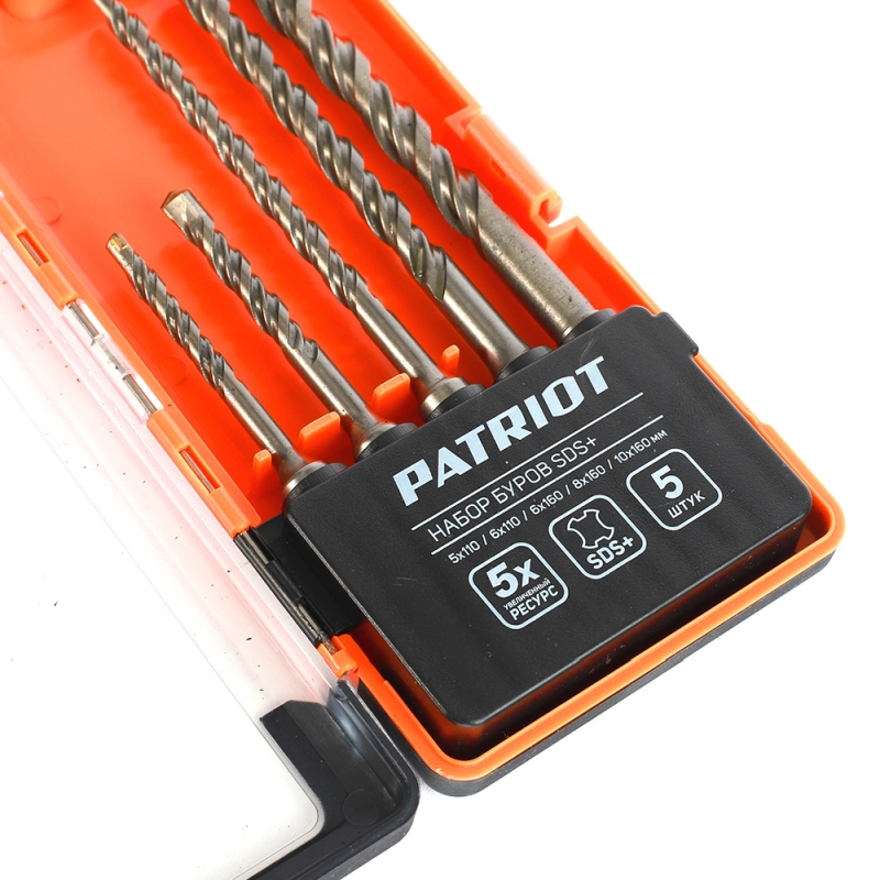 Набор буров SDS Plus Patriot 815010101 (в боксе 5 шт: 5x110мм, 6x110мм, 6x160мм, 8x160мм, 10x160мм) в Александрове