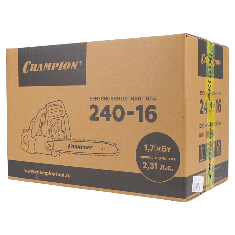Бензопила Champion 240-16"-3/8-1.3-56, масло для цепи, свеча зажигания, цепь в подарок