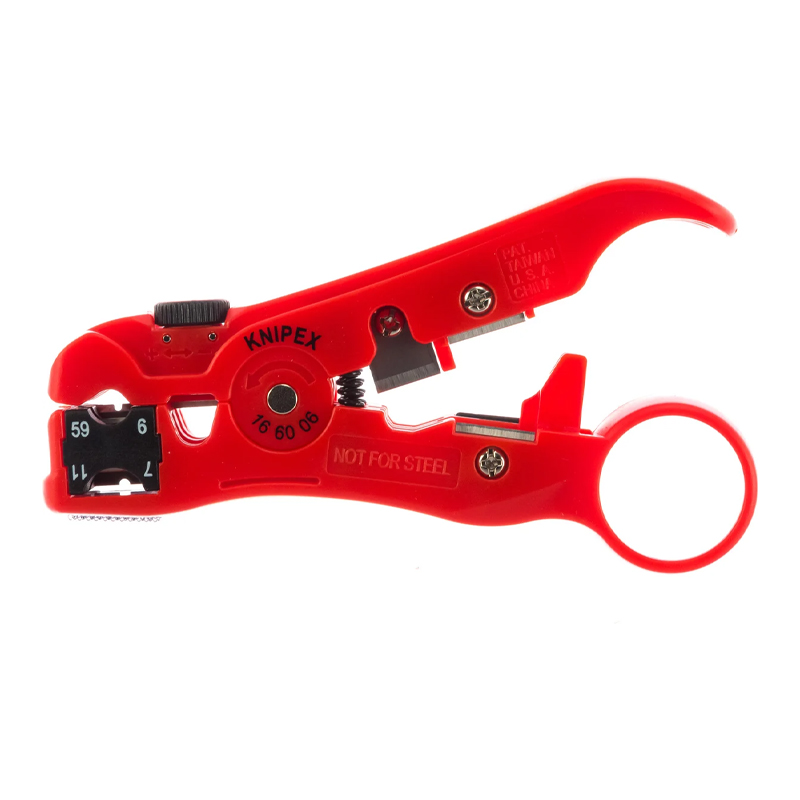 Стриппер Knipex KN-166006SB для коаксиальных RG 59/6/7/11, дата-кабелей, телефонных плоских кабелей 4P/6P/8P, длина 125мм в Иваново