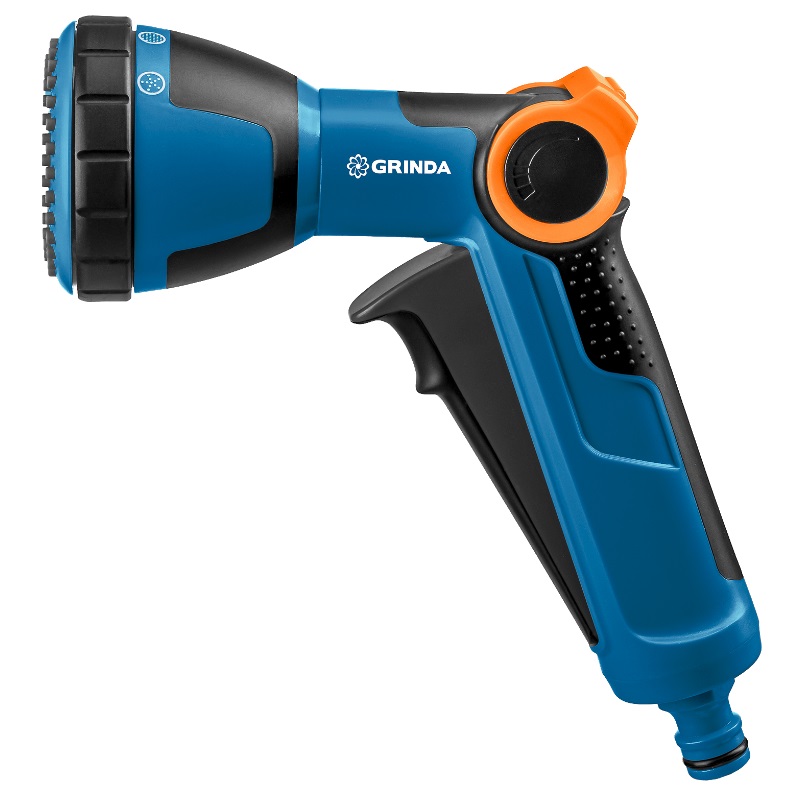 Поливочный пистолет Grinda PROLine X-S 429165, с регулятором напора, душевой, 4 режима, курок спереди, двухкомпонентный в Кинешме