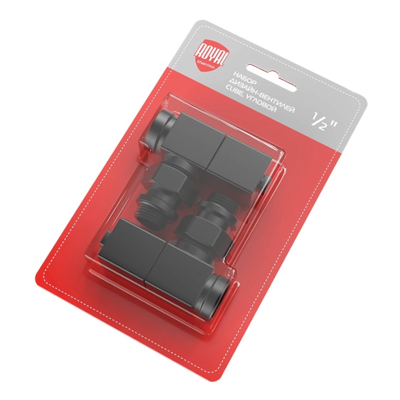 Набор дизайн-вентилей Royal Thermo CUBE НС-1422578, угловой, черный, 1/2" в Коврове