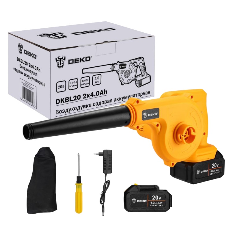 Воздуходувка аккумуляторная Deko DKBL20 063-4313 автомобильная небольшая батарея 20В 2x40 Ач 5491₽