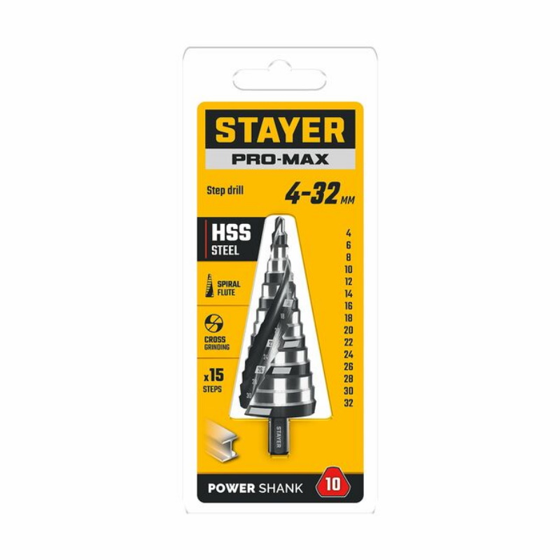 Сверло ступенчатое Stayer Pro-Max 29661-4-32-15, 4-32 мм, 15 ступеней, винтовая спираль в Угличе