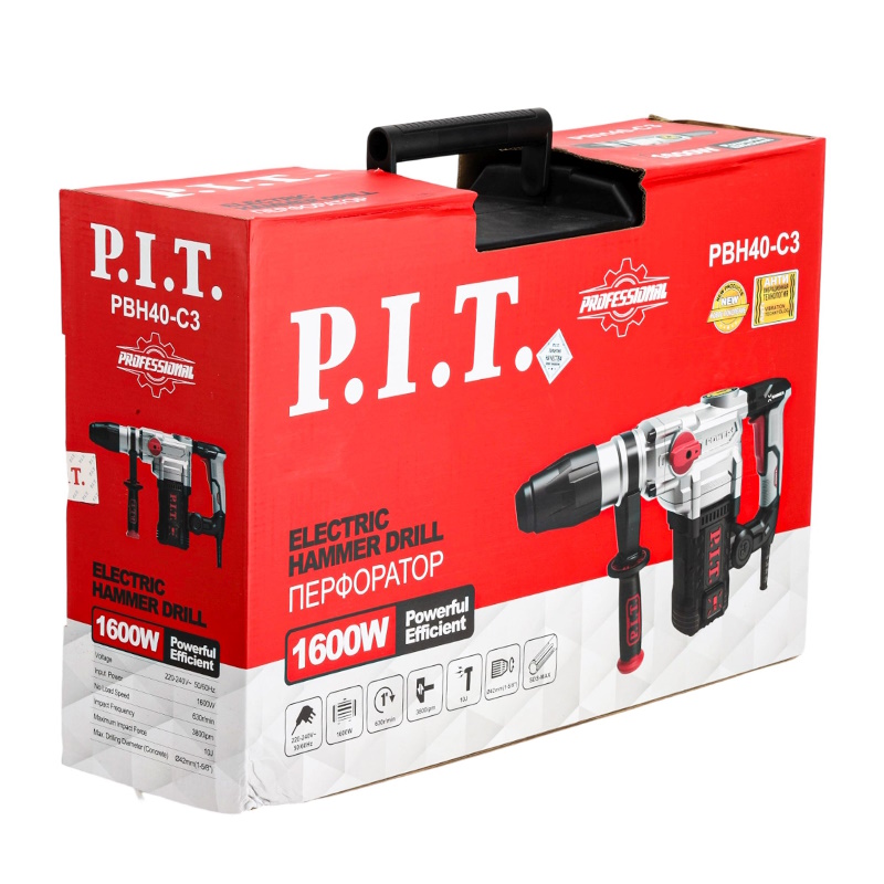Перфоратор P.I.T. PBH40-C3, SDS-MAX, электрический (1600Вт, 9Дж, 2реж, Ø40мм, 3800уд/мин, 630об/мин, верт) в Ярославле
