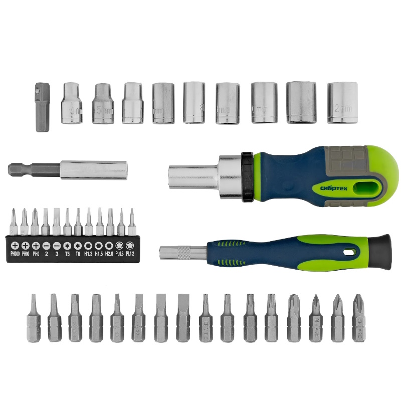 Отвертки реверсивные с набором бит и торцевых головок Сибртех 13338, 41 шт., CrV  в Ярославле