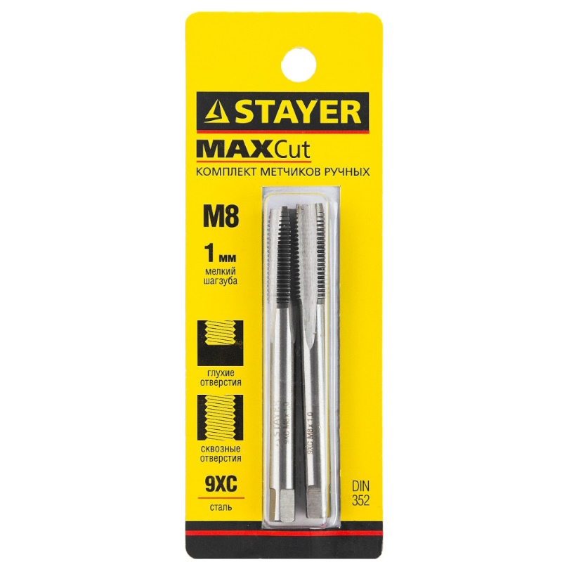 Комплект метчиков Stayer "MASTER" 28025-08-1.0-H2, сталь 9ХС, М8х1,0, 2 шт  в Кинешме