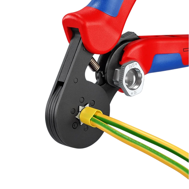 Пресс-клещи Knipex KN-975314SB, для контактных гильз, DIN 46228, 1+4, 6-гранный обжим, боковые, 1 гнездо, 0.08-10 мм², 2 х 4 мм², длина 180 мм, фосфатированные в Угличе