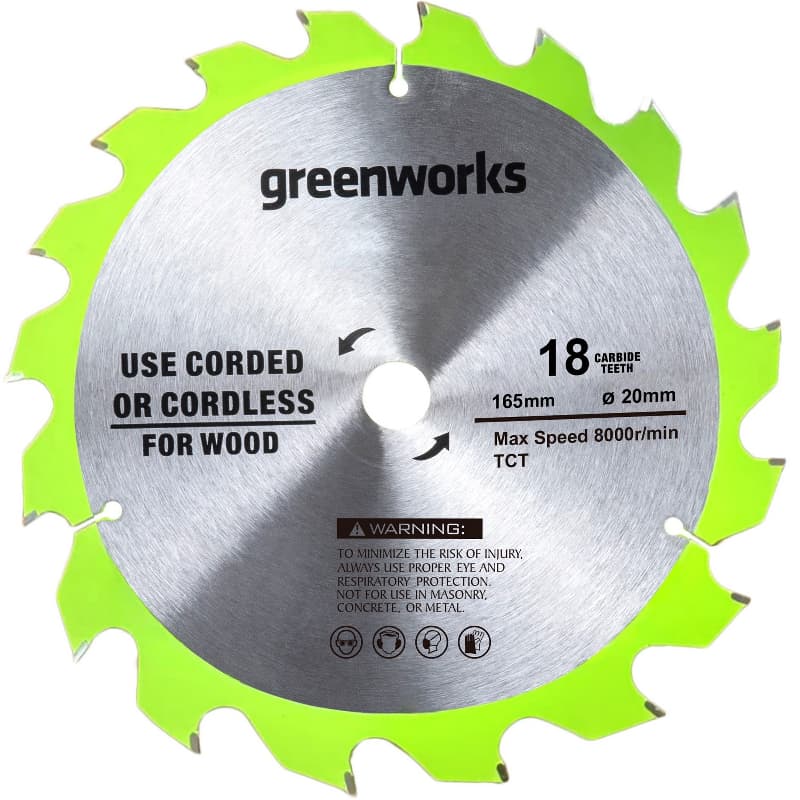 Диск пильный по дереву для циркулярной пилы Greenworks 2955807, 165x1.6x20 мм, 18T в Угличе