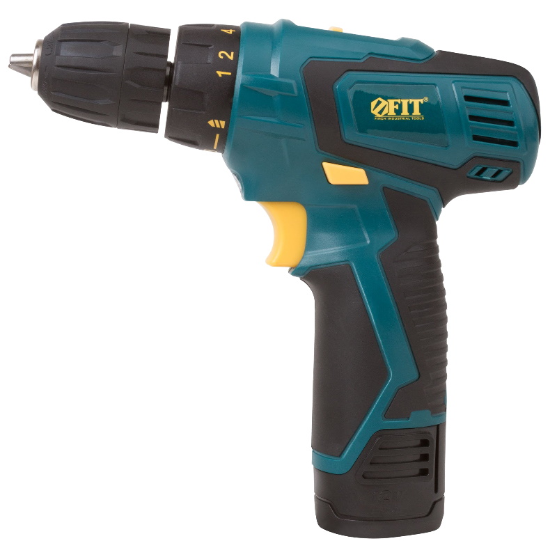 Дрель-шуруповерт Fit 80181, аккумуляторная, 12 В, 0-350/1100 об/мин, 20 Нм, 2 (Li-Ion) 1.3 Ач, 1 ч, резиновые накладки, кейс в Муроме