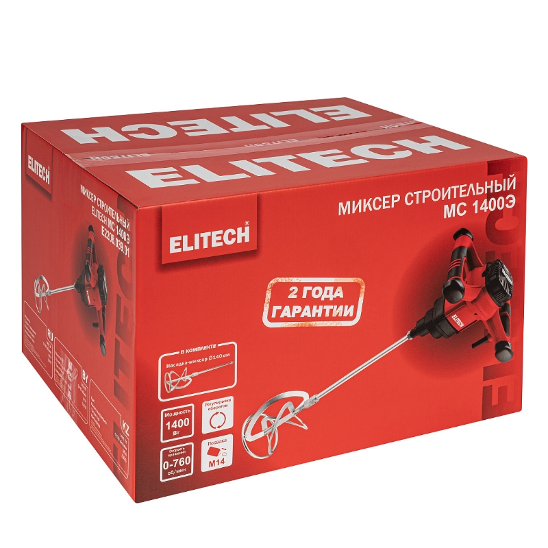 Миксер Elitech МС 1400Э 214916 (E2208.039.01),1400Вт,М14,0-760об/м,кор,мешалка