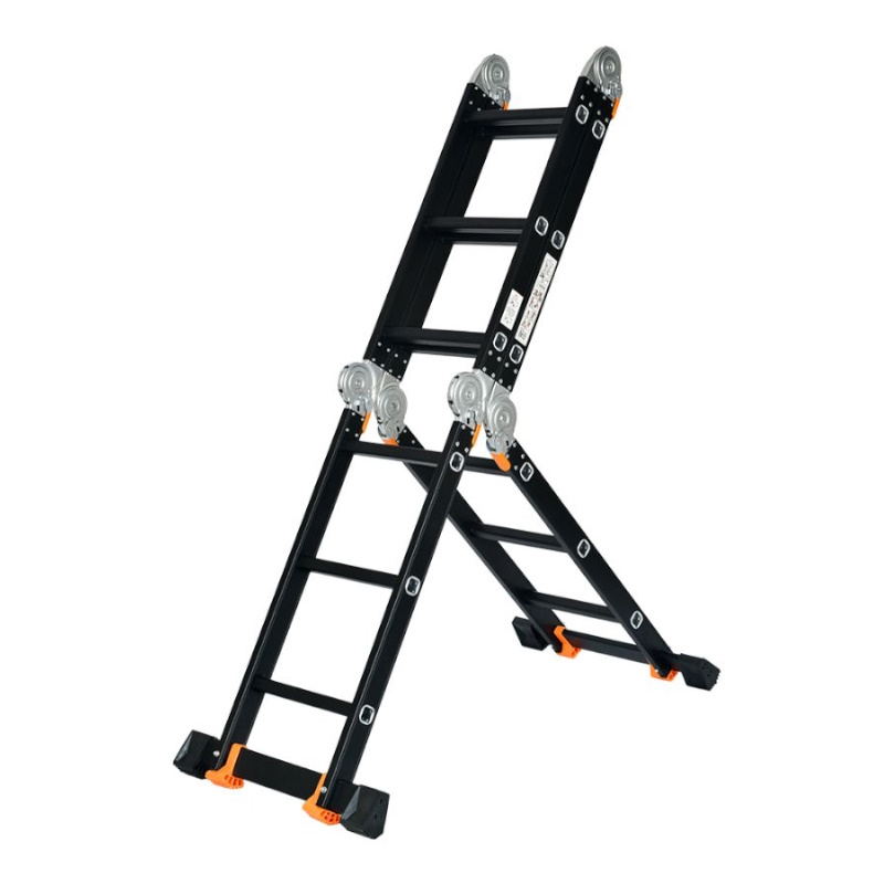 Лестница алюминиевая Startul ST9930-03, многофункциональные, 4х3 ступеней (стрем.-175 см, лестница -355 см, 12,3 кг, BLACK LINE в Кинешме