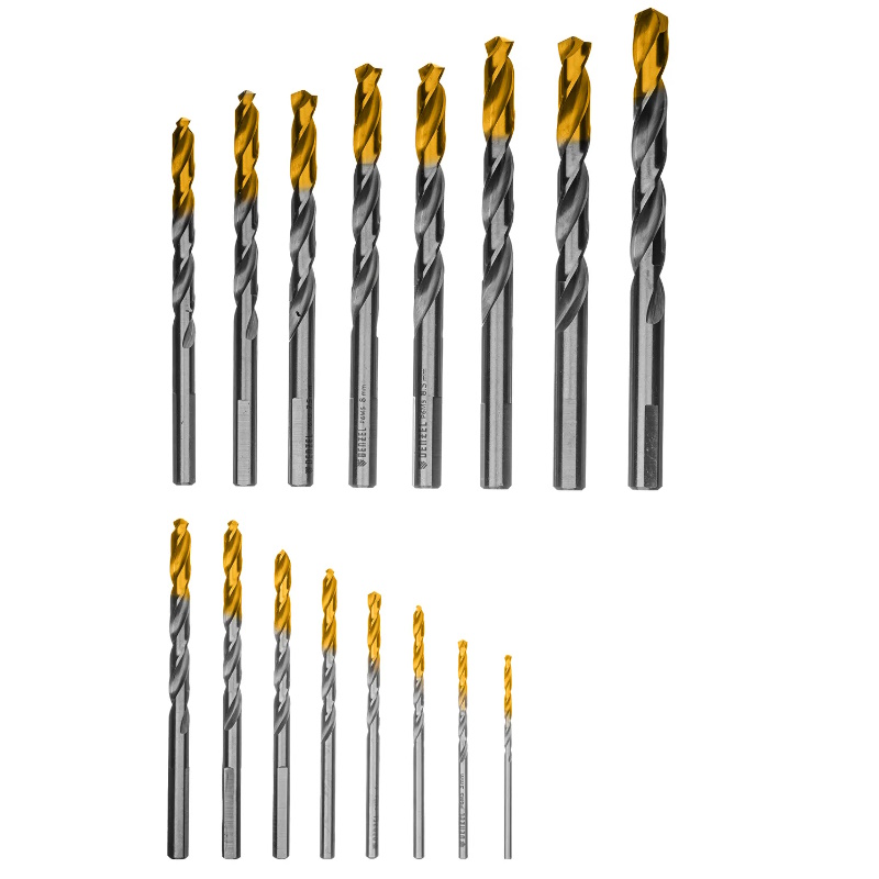 Набор сверл по металлу Denzel 723003, 1-10 мм, Р6М5-TiN, Golden Tip, 19 шт.  в Кинешме