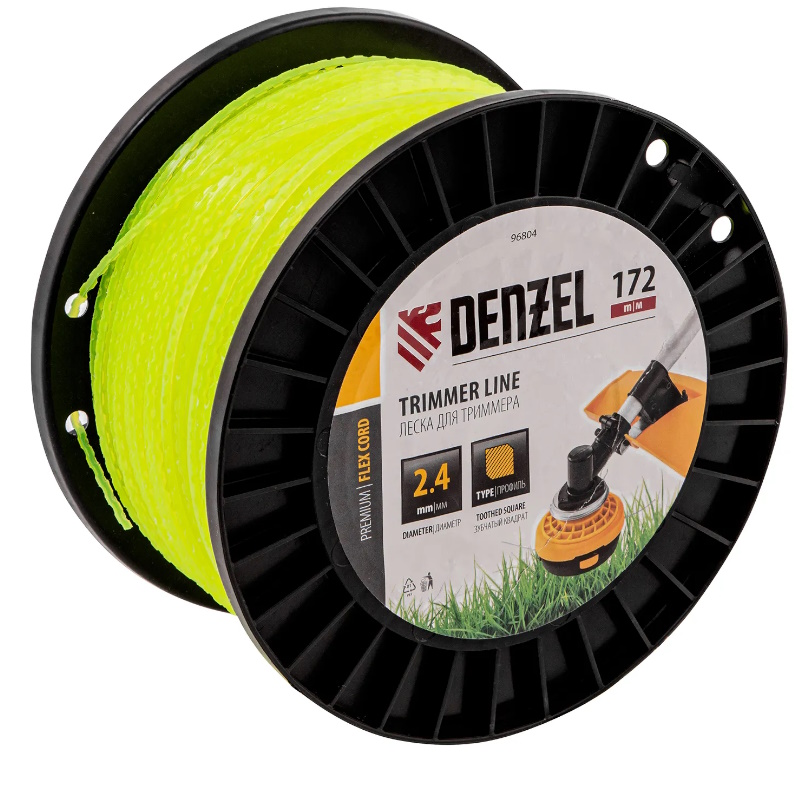 Леска для триммера Denzel FLEX CORD 96804, зубчатый квадрат, 2,4мм х 172м, на DIN катушке  в Угличе