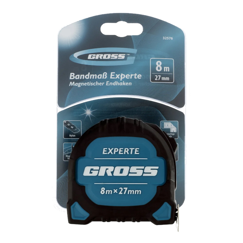 Рулетка Gross 32576 Experte, двухкомпонентный корпус, магнит, двухсторонняя разметка в Рыбинске