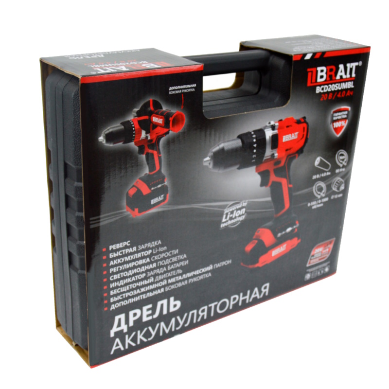 Дрель аккумуляторная Brait BCD20SUMBL 21.01.131.070, 20В, Li-on, 1АКБ, ЗУ, кейс, 4Ач, 2 скорости в Череповце