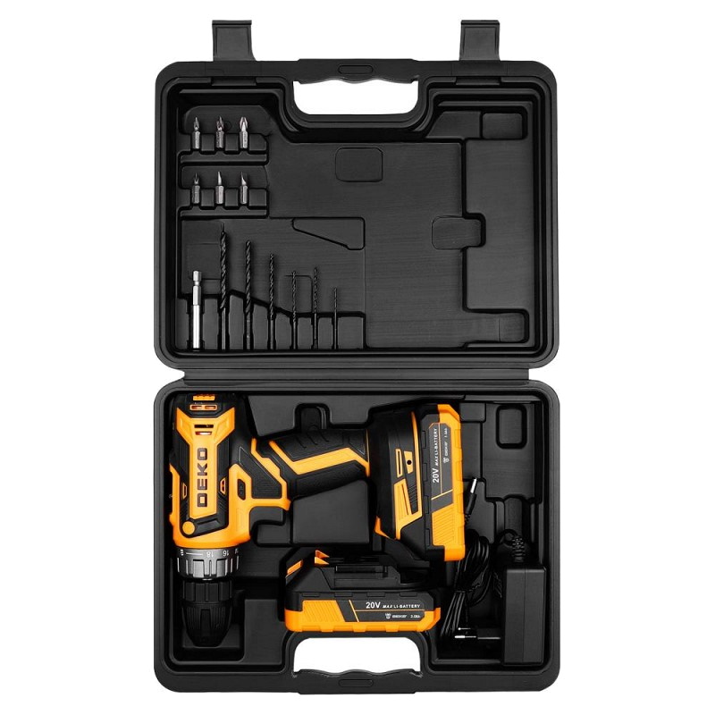 Аккумуляторная дрель-шуруповерт Deko Banger 20V ONE+ 083-1109, 13 предметов, в кейсе, 2x3.0 Ач в Рыбинске