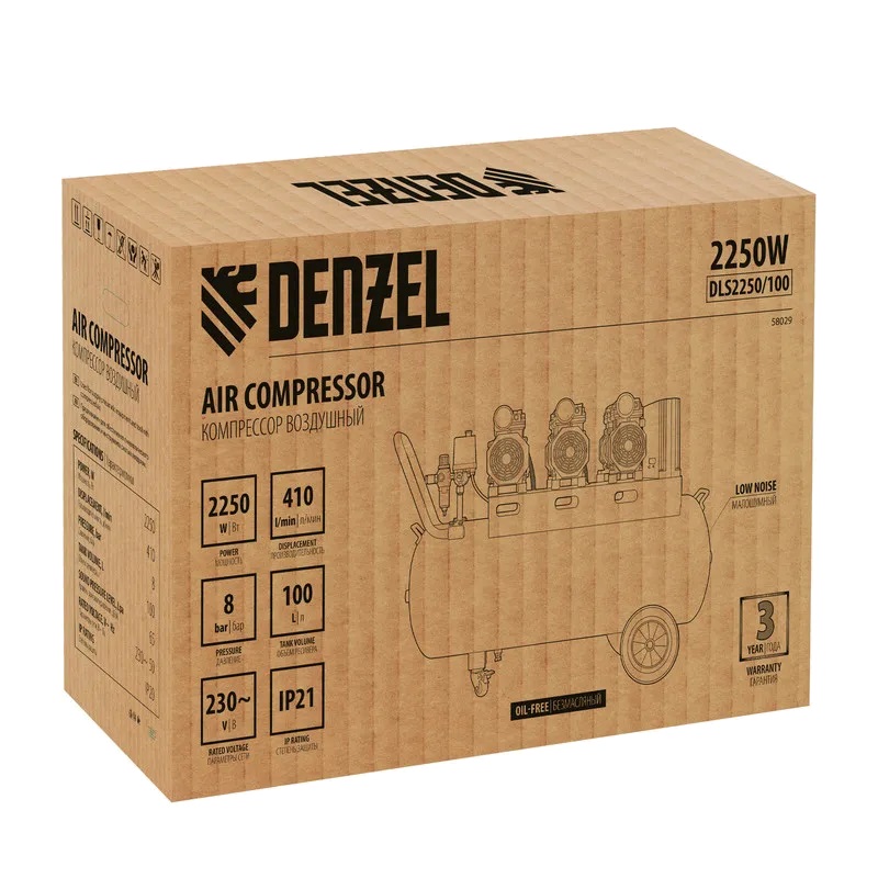 Компрессор безмасляный Denzel DLS 2250/100 58029 в Иваново