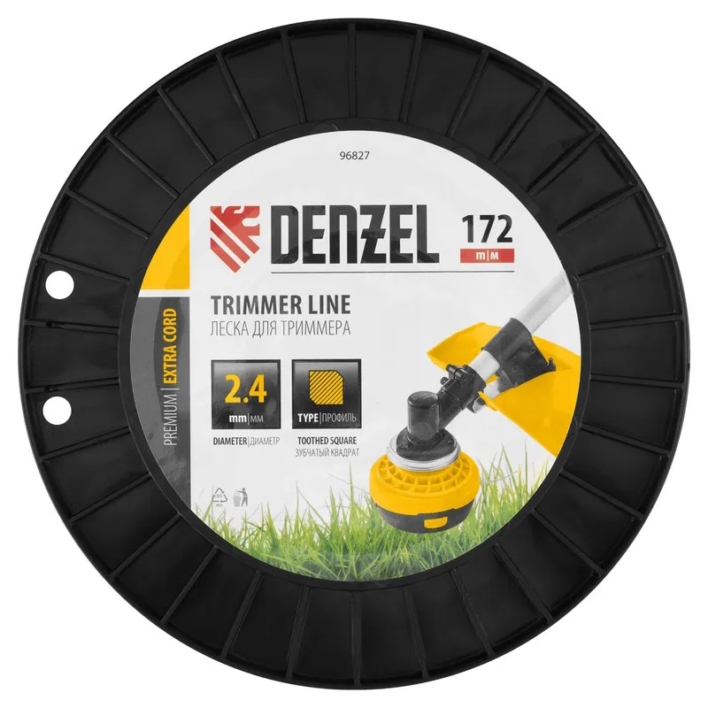 Леска для триммера Denzel EXTRA CORD 96827, двухкомпонентная, зубчатый квадрат, 2,4мм х 172м, на DIN катушке в Переславле